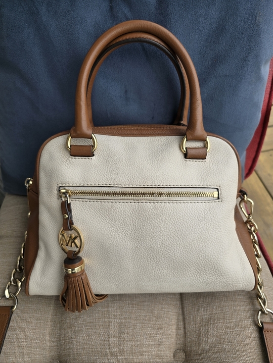 Michael Kors Handbags - Michael Kors Knox Tassel Cream, Brown, & Gold Hardware & Crossbody Strap 11x9x5